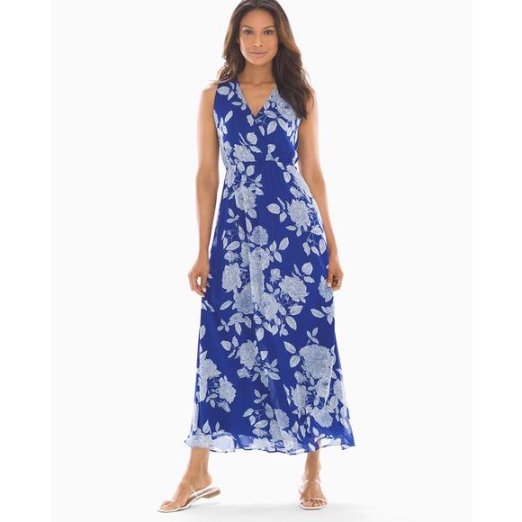 Soma Sapphire Blue White Floral Blooms Maxi Dress Size XXL - Picture 1 of 8